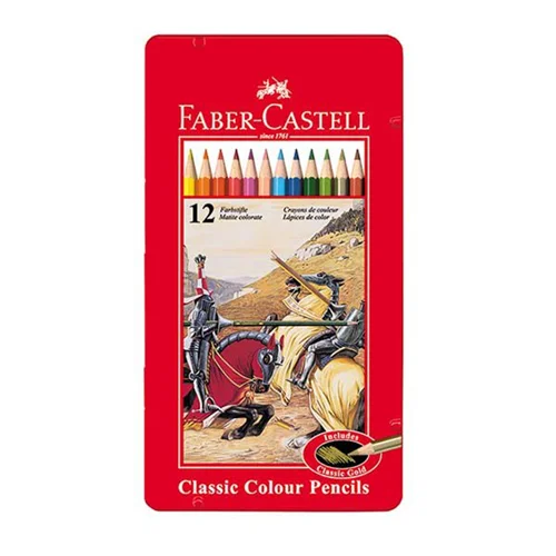 مداد رنگی 12 رنگ جعبه فلزی کلاسیک فابر کاستل