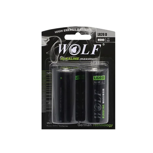باتری سایز بزرگ Wolf LR20D مدل Alkaline maximum بسته 2 عددی