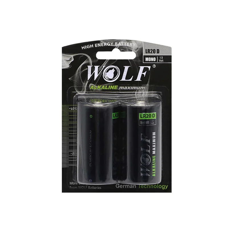 باتری سایز بزرگ Wolf LR20D مدل Alkaline maximum بسته 2 عددی