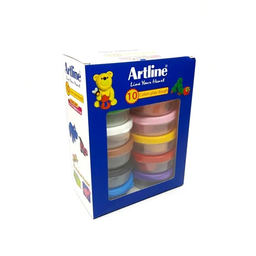 خمیر بازی ویژه آرت لاین 10 رنگ ظرف گرد پلاستیکی 30 گرمی