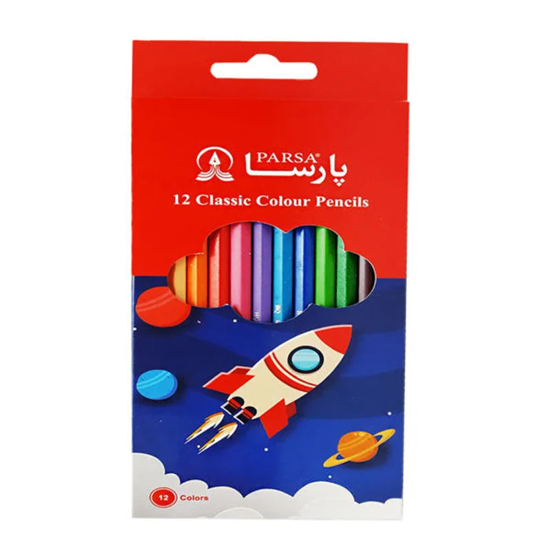 مداد رنگی 12 رنگ جعبه مقوایی پارسا