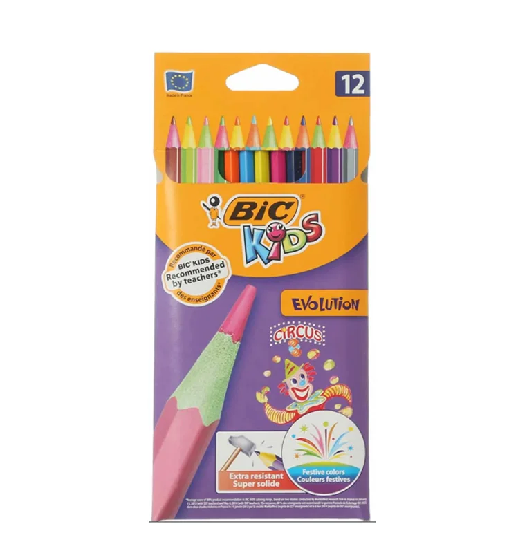 مداد رنگی 12 رنگ بیک مدل سیرکی جعبه مقوایی