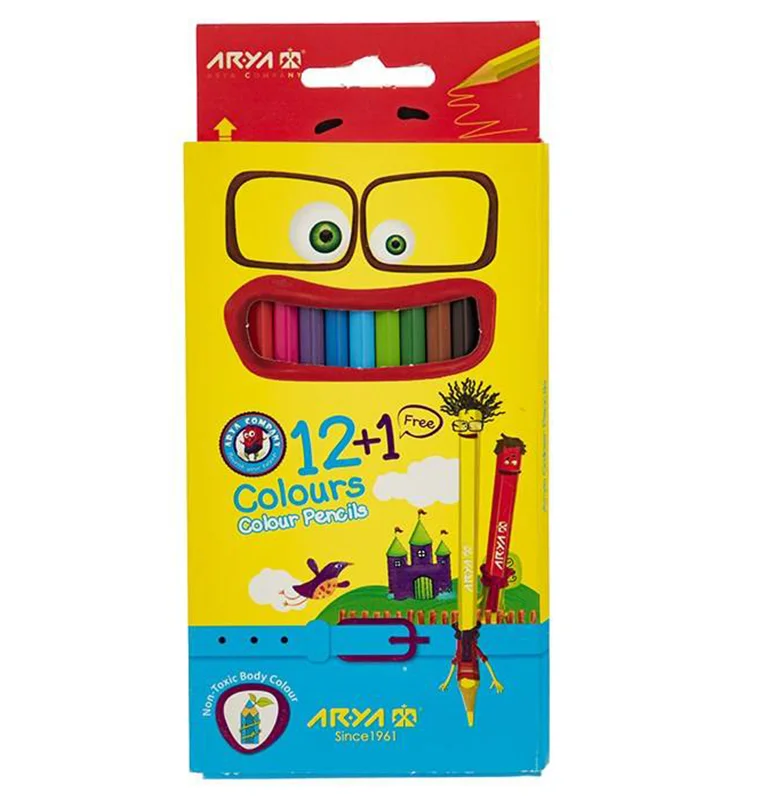 مداد رنگی 1+12 رنگ جعبه مقوایی آریا