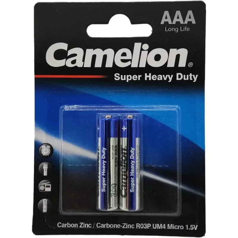 باتری نیم قلمی کملیون مدل AAA Super Heavy Duty بسته 2 عددی